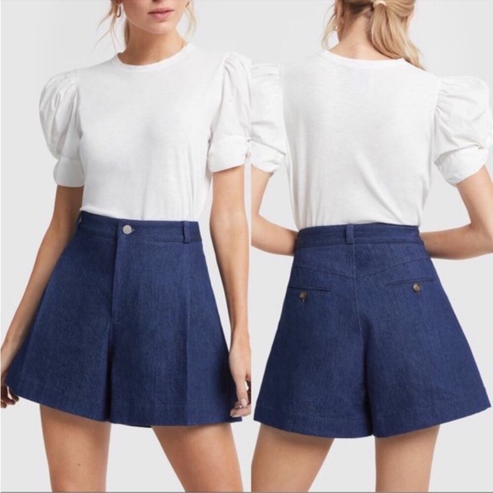 High-Rise Navy Denim A-Line Shorts
